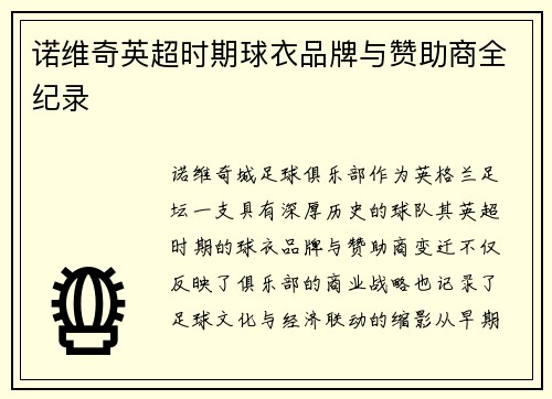 诺维奇英超时期球衣品牌与赞助商全纪录